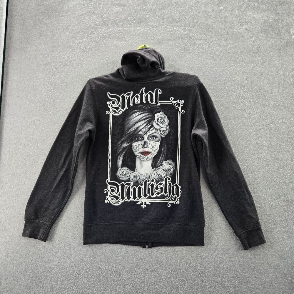 Metal Mulisha Women Hoodie M Gray Los Muertos Catrina Face Embroidery Graphic